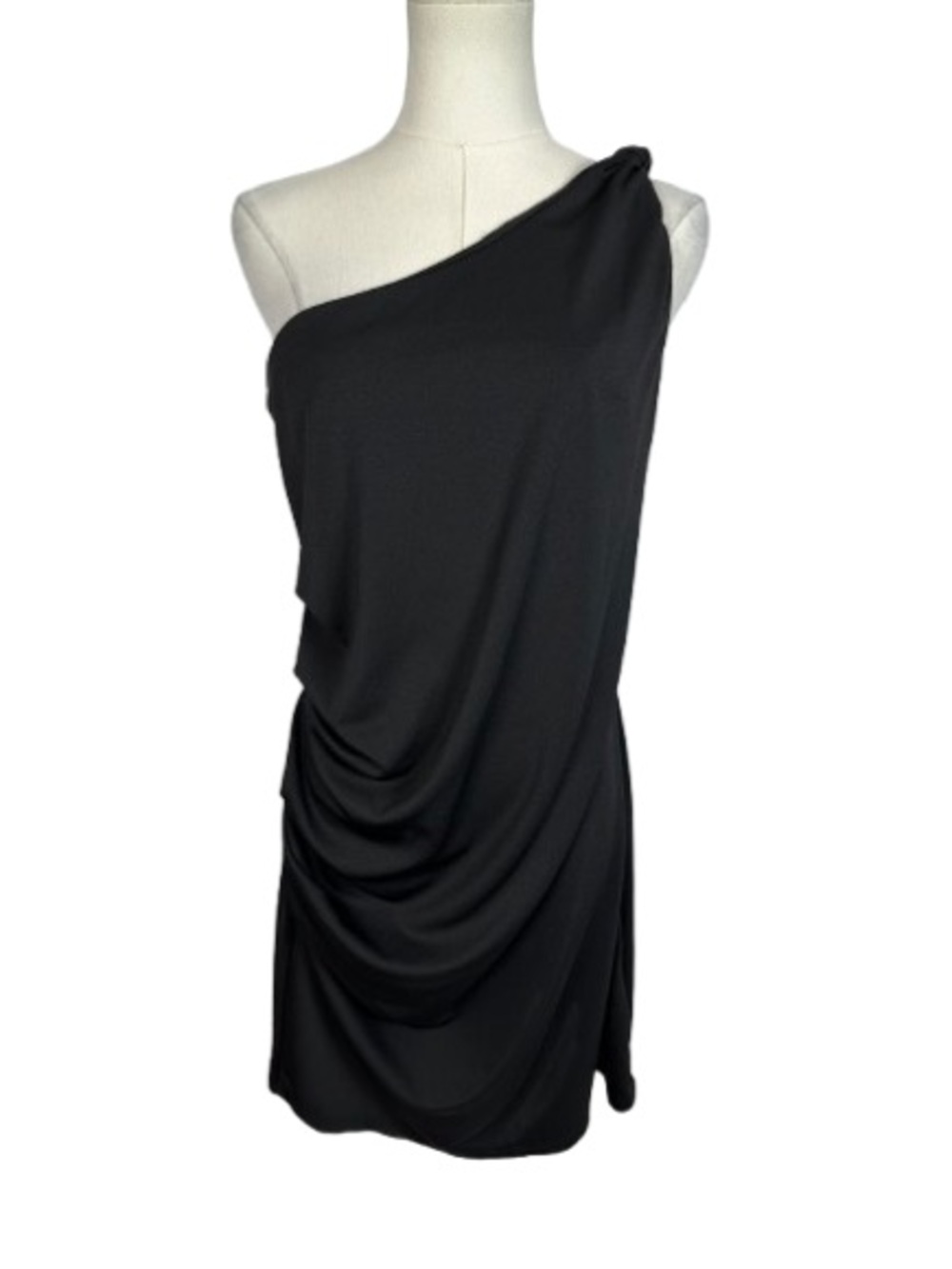 Divided One-Shoulder Black Draped Dress